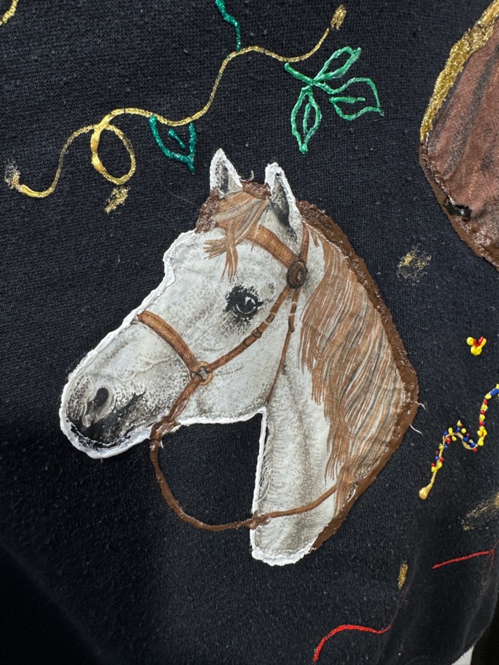 Tultex Sweatshirt 2XL Black Horse Puff Paint Art Western Coastal Cowgirl - Picture 6 of 12